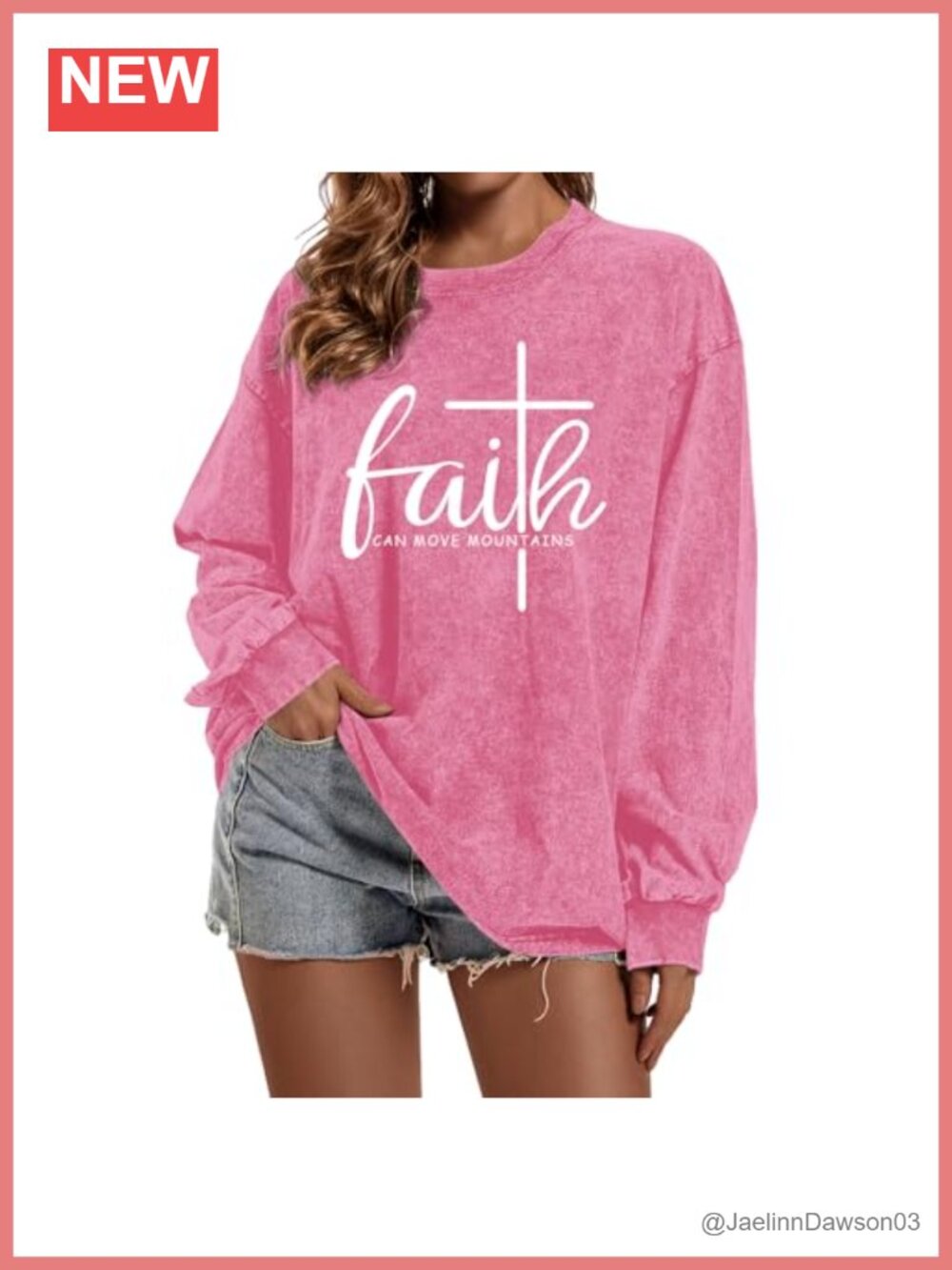 Faith Can Move Mountains Long Sleeve Graphic Tee Religious Christian Top